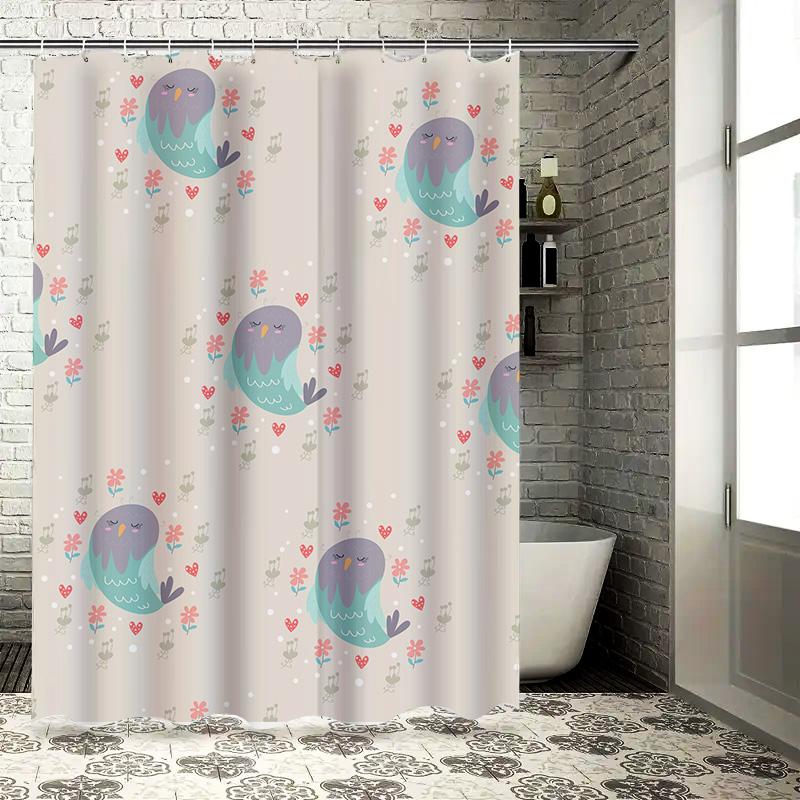 Modern Cute Owl Print Shower Curtain Fabric Waterproof Bathroom Decorations