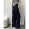 Women's Plus Size Dark Blue Fleece-Lined Wide-Leg Jeans, High-Waisted and Loose Fit for Autumn/Winter 2024.