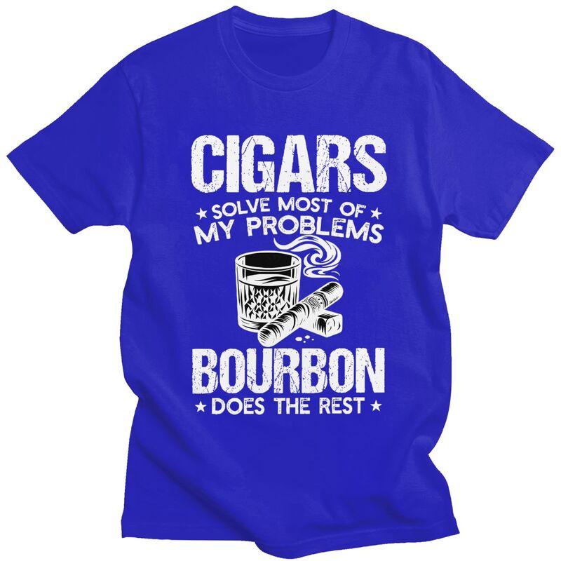 Male Cigars Solve Most Of My Problems Bourbon Does The Rest T Shirt Pure Cotton Tshirt Fashion Casual Creative Graphics Tee Top