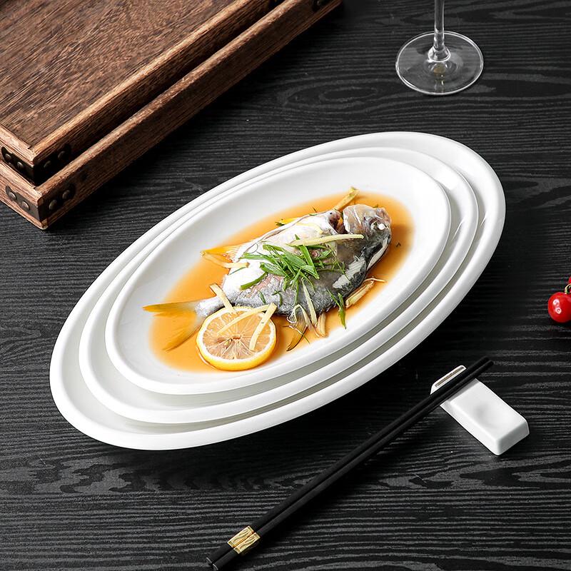 Jingzhou Pure White Ceramic Oval Fish Plates