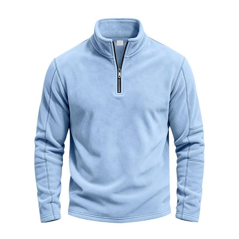 Mens Fleece Sweatshirt Winter Warm Loose Fit Casual Stand Collar Zip Up Top