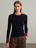 Women's Color Block 100% Wool Knit Sweater - Round Neck, Long Sleeve, Autumn/Winter Warm Base Layer.