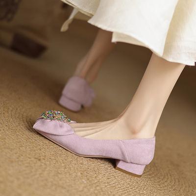 New Women's Low-heeled Lazy Shoes One-pedal Solid-color Casual Single Shoes Light-mouth Rubber Soft Sole Size Single Shoes Women