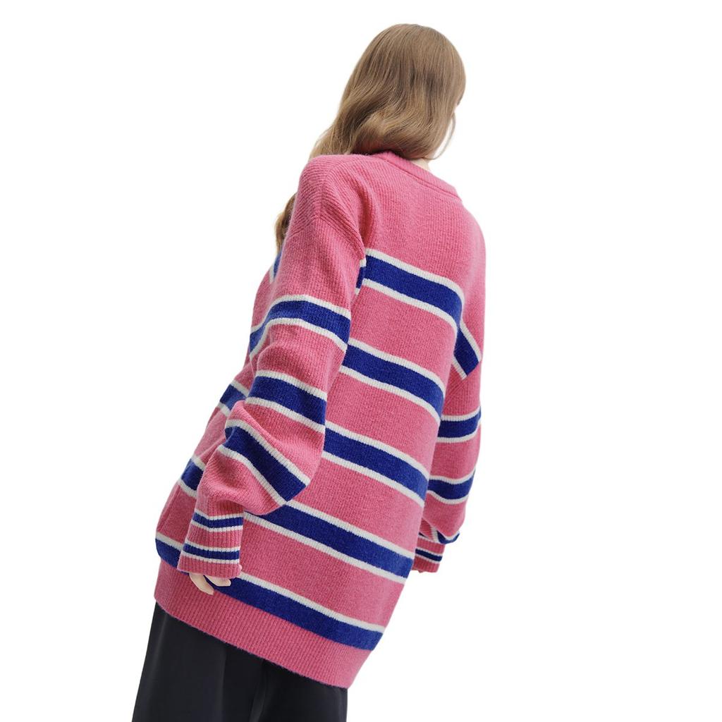 FILA Fleece Striped Round Neck Pullover Sweater Women sweater Pink F11U346401RPK