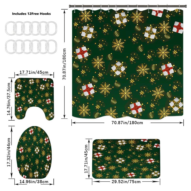 4PCS  Shower Curtain Sets With Shower Curtain And Rugs Toilet Lid Rug U Shape Mat And Bath Mat Bathroom Set  With 12 Hooks