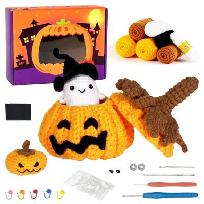 Halloween Pumpkins Crochet Set Knitting Supplies with Step-by-Step Video Tutorial Instruction for Beginner Kid Adult