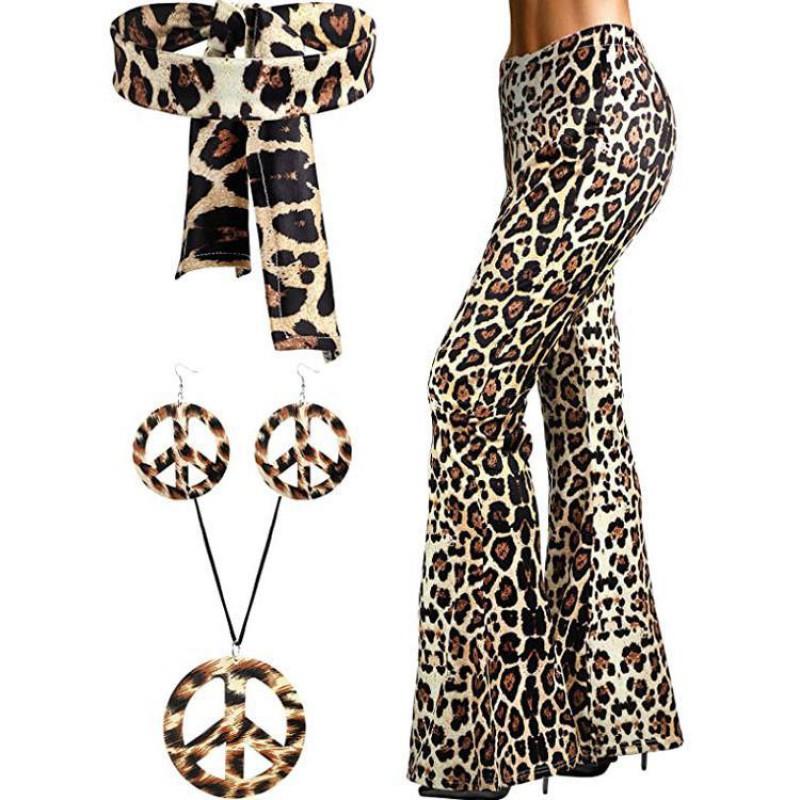 Halloween Print Flared Pants 70s Hippie Retro Headband Boho Trousers Women