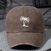 A Unisex Lightweight Fashionable Baseball Cap with a Coconut Tree Print Suitable for Boys and Girls in a Vintage Washed Style