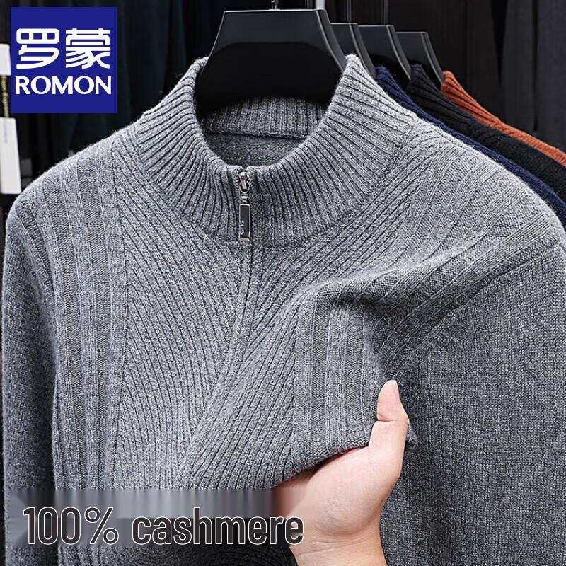 Romens Men's 100% Cashmere Half-Zip Stand Collar Sweater