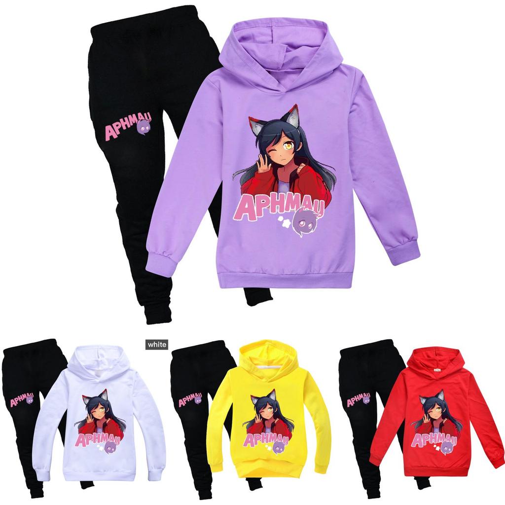 Aphmau Print Kids Cotton Cartoon Hoodie And Long Pants Set For Winter And Spring Playwear