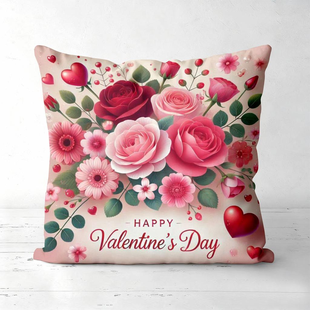 Pink Roses Hearts Valentine's Day Throw Pillows Polyester pillowcase, sofa decorative cushion cov Headboard Pillow