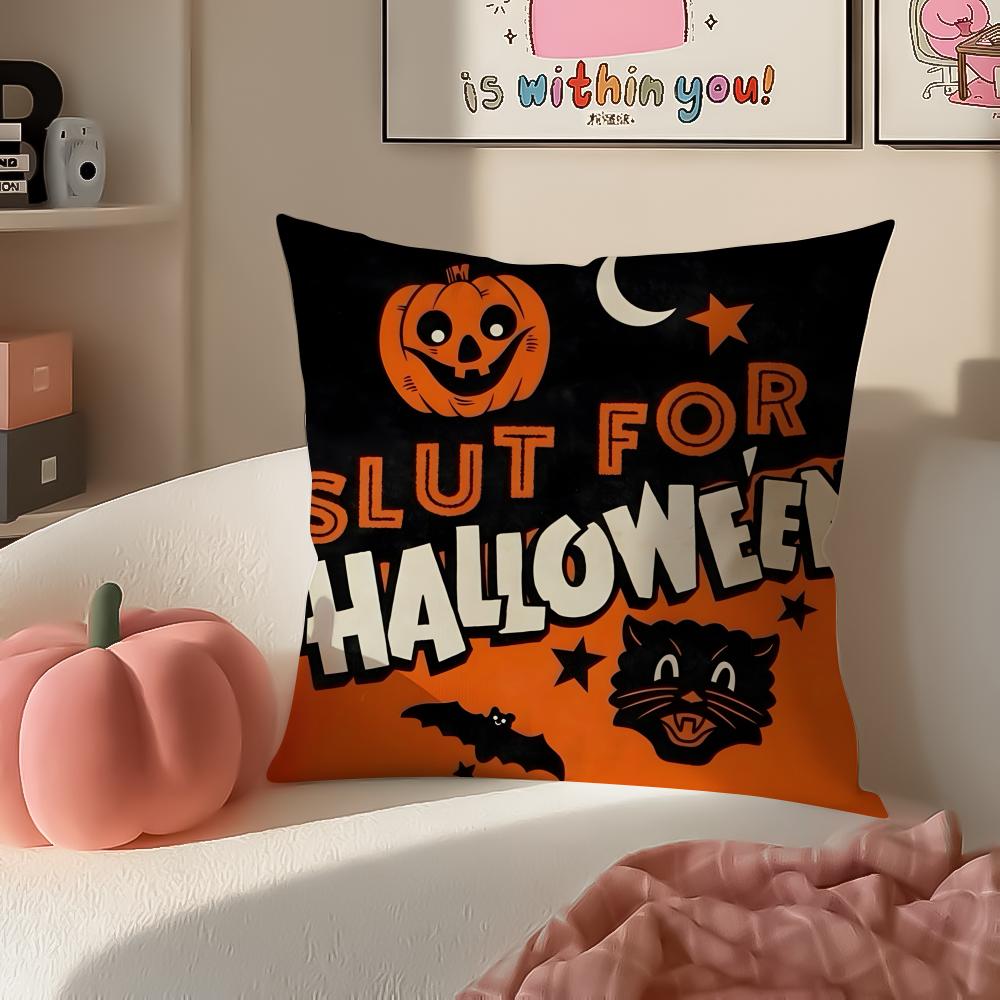 Halloween Witch Hat Skull Cushion Cover Pillowcase Short Plush Invisible zipper Room Sofa Cushion Cover