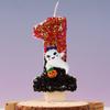 Halloween Number One Birthday Candle Halloween Theme Party Decor Black Red Ghost Glitter Birthday Number Candle for Kids