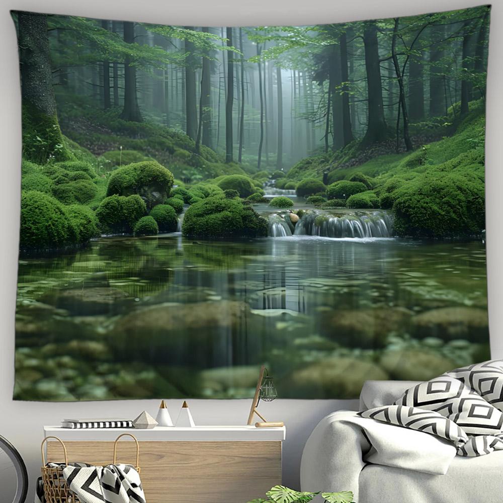 Asian Style Landscape Tapestry Nature Scenery Forest Waterfall Bedroom Living Room Home Wall Hanging Decor Natural Tapestry