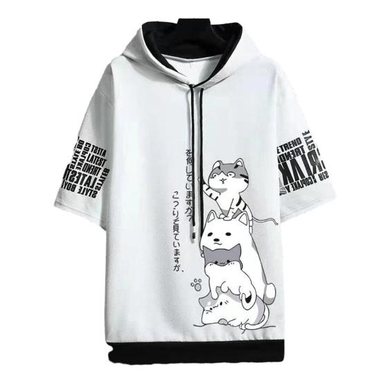 

Мужская летняя толстовка с капюшоном, футболка с буквенным принтом и капюшоном, пуловер с короткими рукавами и шнурком, топы, уличная одежда L белый