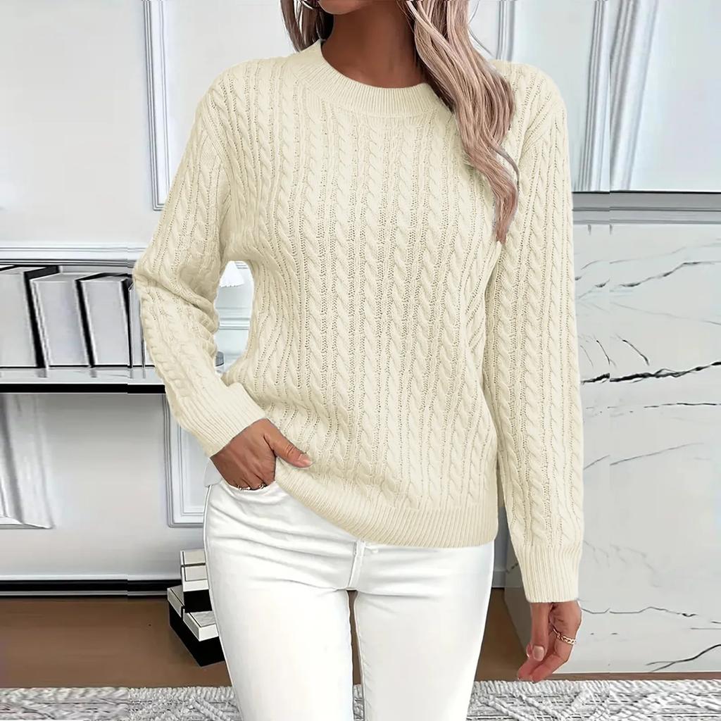 Dame Rundhalset Strikket Sweater
