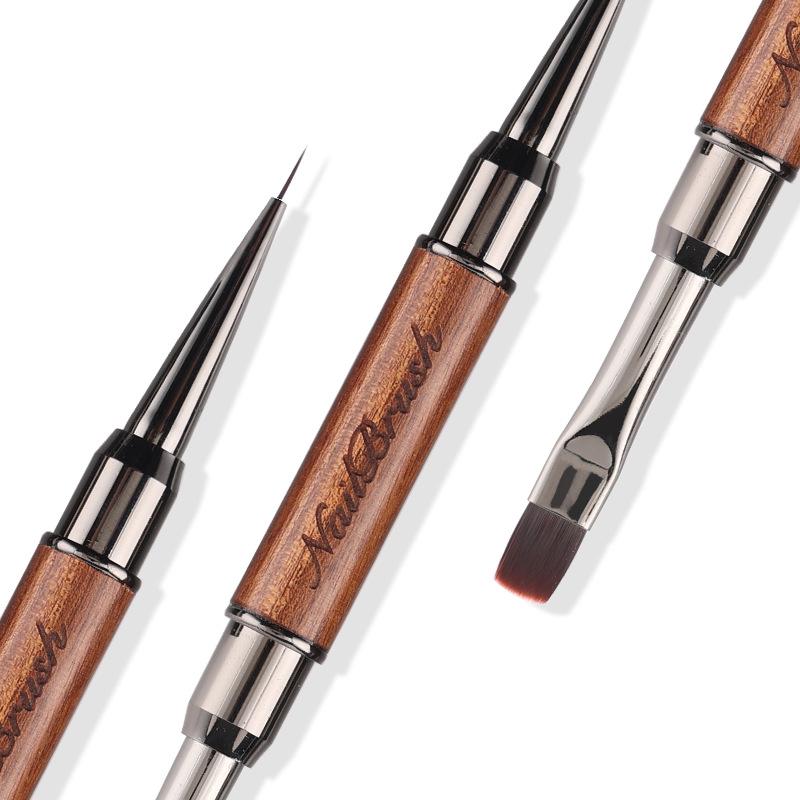 Sandalwood Dual-Ended Nail Art Brush: Multifunctional Gel Builder & Liner Tool for Nail Salons - Square/Round Tips