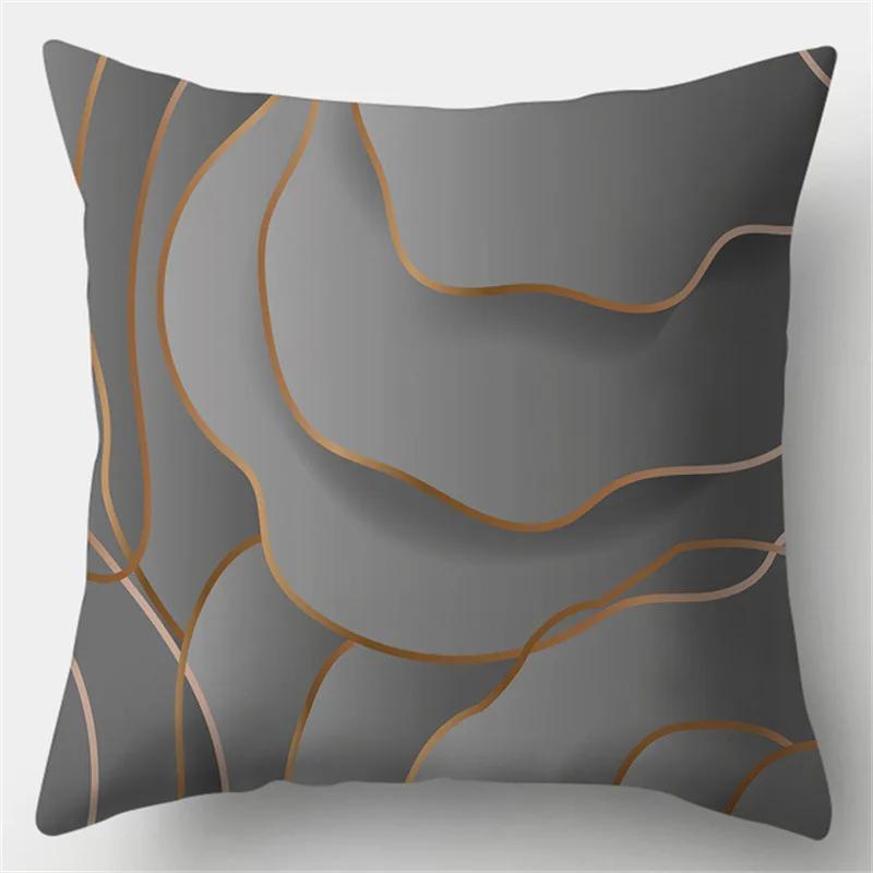 45x45 Simple Abstract Pink Line Leaf Printed Polyester Cushion Cover for Home Living Room Sofa Chair Decorative Pillowcase