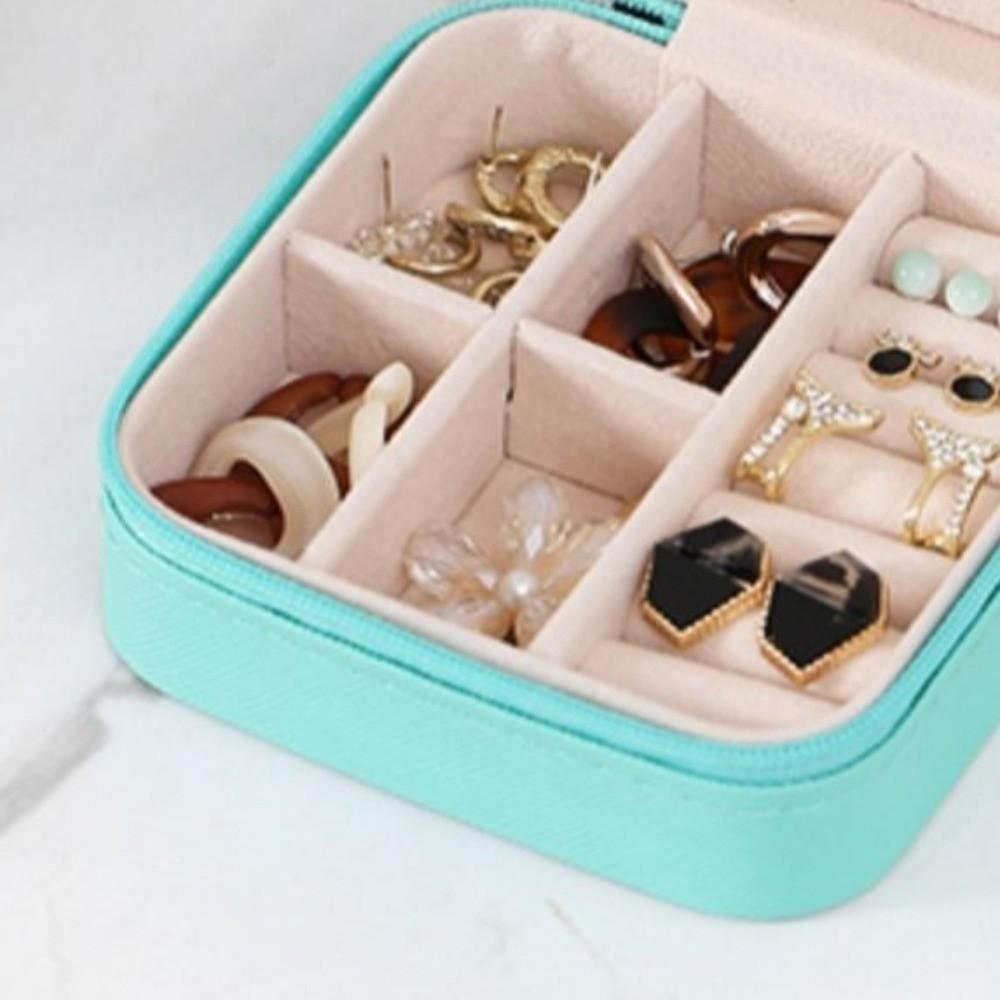 Zipper Closure Portable Jewelry Box PU Leather Jewelry Organizer Ring Jewelry Box  Travel Use