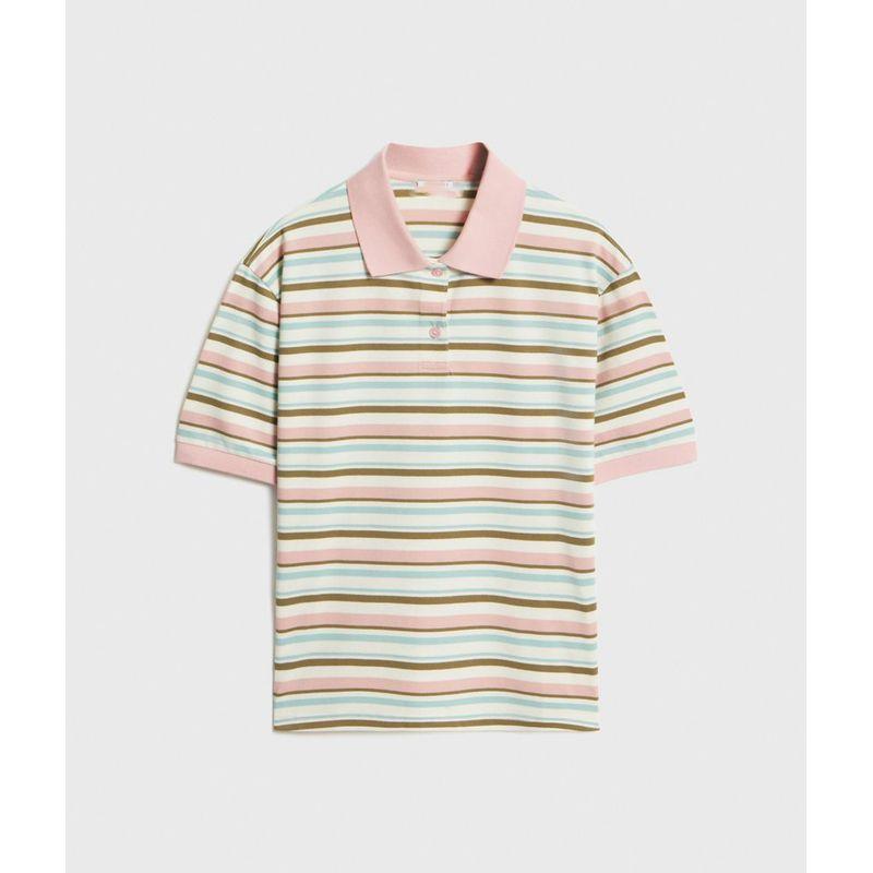 

2025 Summer New American vintage Contrast Color Stripe Western Style Loose Short sleeve T-shirt Women T-Shirt Women Pink S