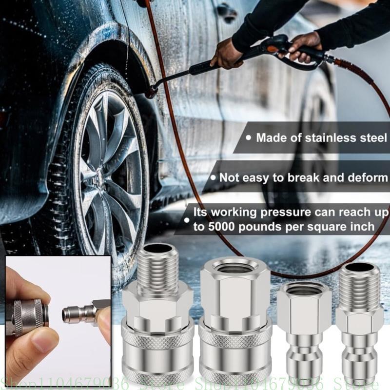 Professional 1/4" NPT Quick Releases Pressure Washer Hose Adapters, 4Piece Corrosion Resistant Stainless Steel Connector