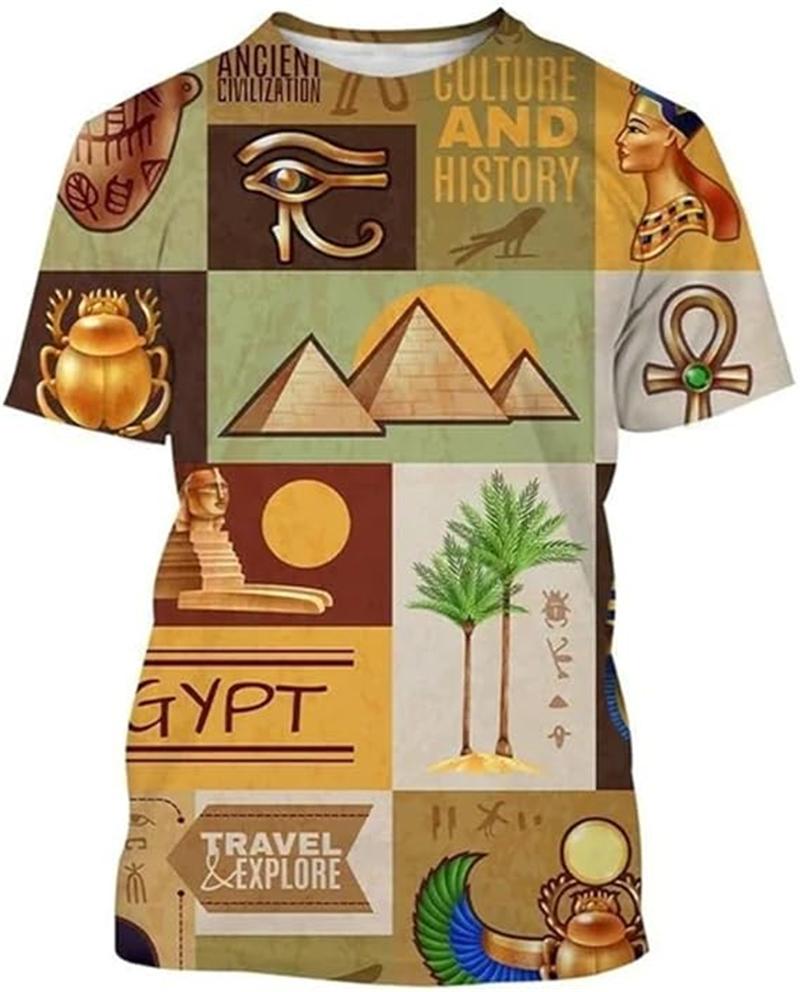 Vintage Altes Ägypten 3D Gedrucktes T-Shirt Herren Damen Sommer Lässig Kurzarm T-Shirts Mode Straße Rundhals Tee Tops