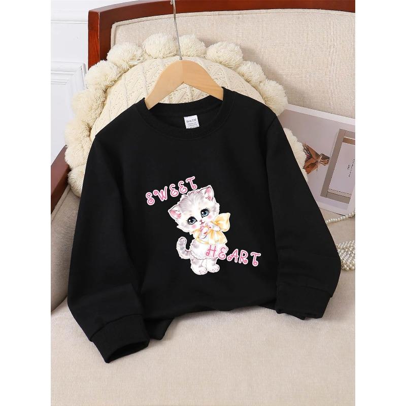 Hoodie for with a Round Neck - Adorable Kitten with a Bow, Machine Washable, Suitable for Spring And Autumn, Perfect for Sports And Casual Outings