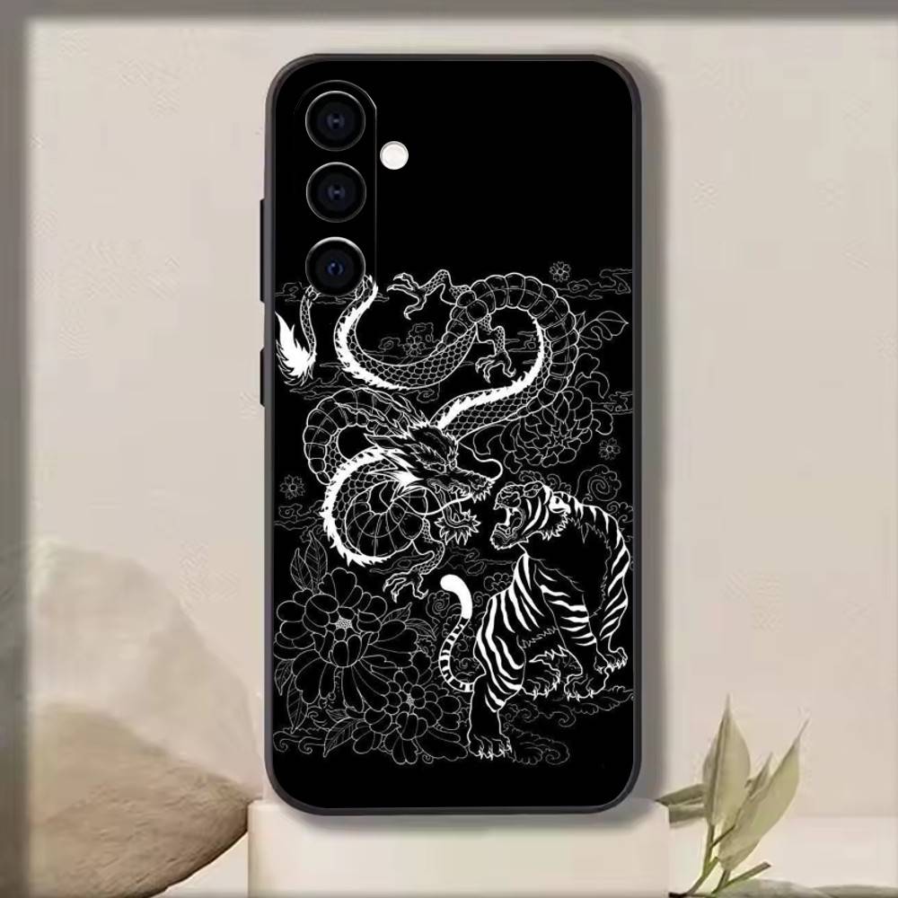 Luxury Tiger Dragon Embossed Phone Case For Samsung Galaxy A73,A72,A71,A70,A53,A52,A51,Others Soft Black Cover