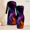 Women Plus Size Two Piece Set Long Sleeve Long Open Front Cardigan Sleeveless Printed Bodycon Dress