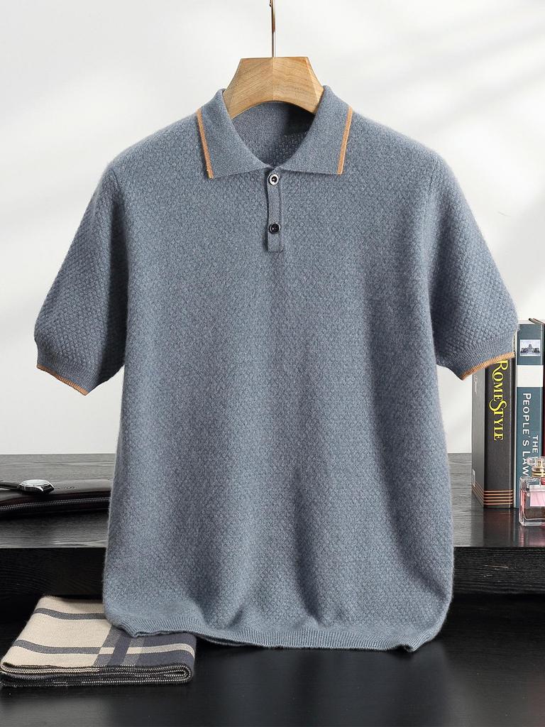 Men's Cashmere Polo Neck Short Sleeve Sweater - Autumn/Winter Business Casual