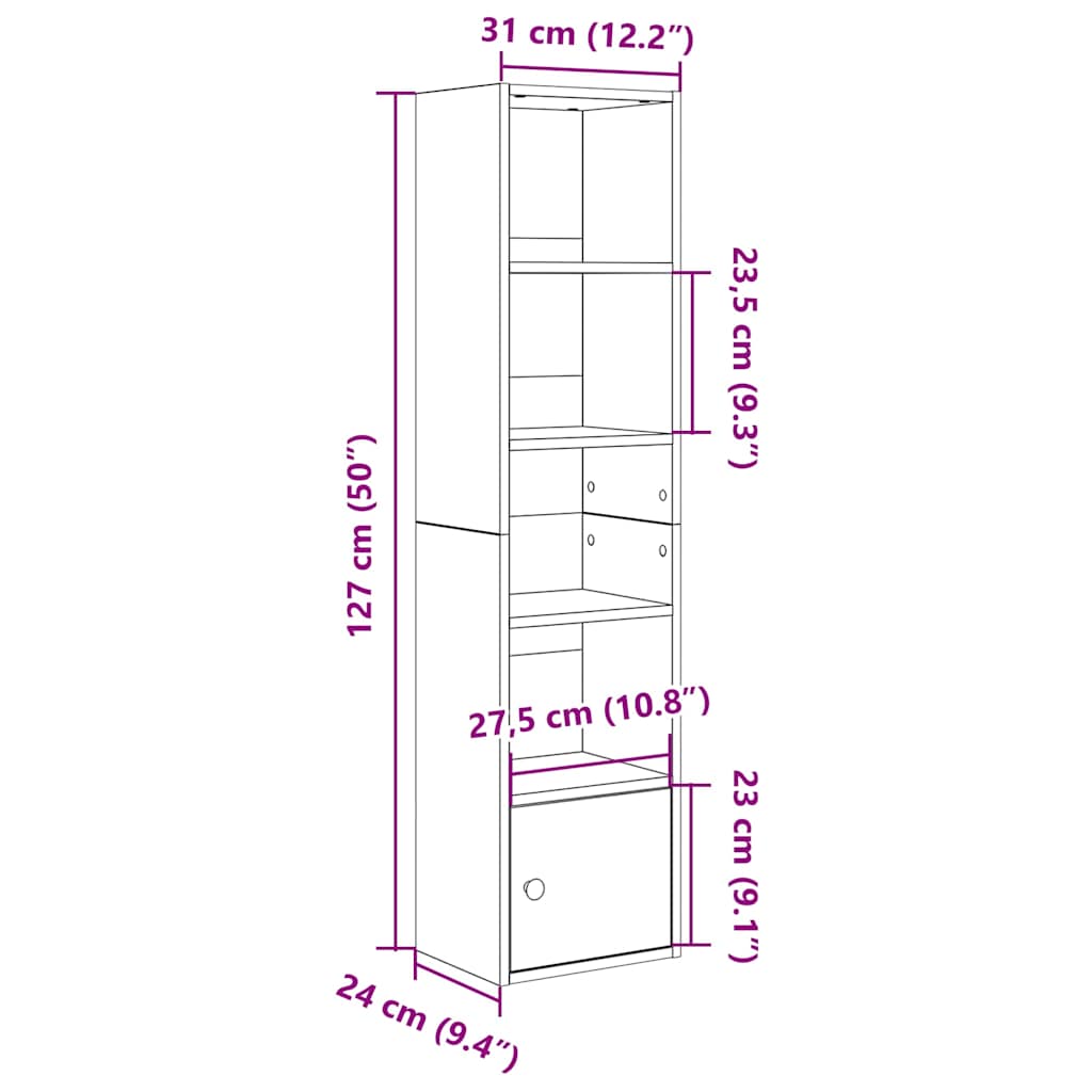 Bookshelf Brown Oak Effect 31 x 24 x 127 cm Engineered Wood