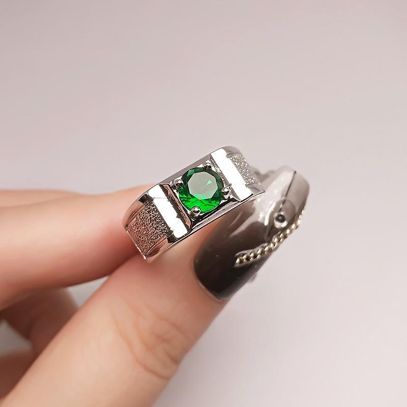 Domineering Men'S Matte Emerald Tourmaline Ring, Platinum-Plated Imitation Opening Adjustable Blue Diamond Zircon Men'S Ring.