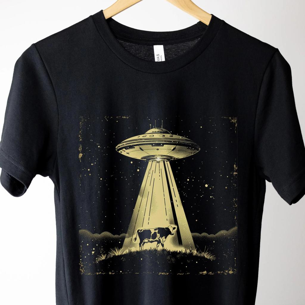 Best Selling UFO Cow Abduction Shirt, Funny Vintage Retro Graphic Alien Tshirt, Paranormal Aesthetic UFO Tee, Retro 90s T-shirt