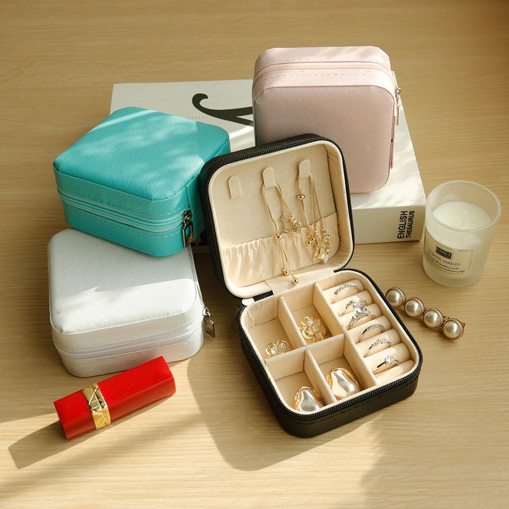 Mini jewelry storage box portable family travel earrings necklace storage box female ring organizer PU leather display box