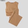 INCERUN Men Two Pieces Sleeveless Ruffled Tank Tops and Trousers Casual Pants Sets Outfits