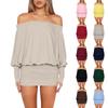 Damen Sexy Schulterfreies Rüschen Bodycon Kleid für Frühling/Sommer