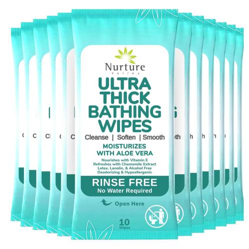 

Ultra-Thick Rinse Free Bathing Wipes (12 pack) | 120 Extra Large & Thick Adult Sponge Bath Wash Cloths Requiring No Rinse - Latex, Lanolin and Alcohol