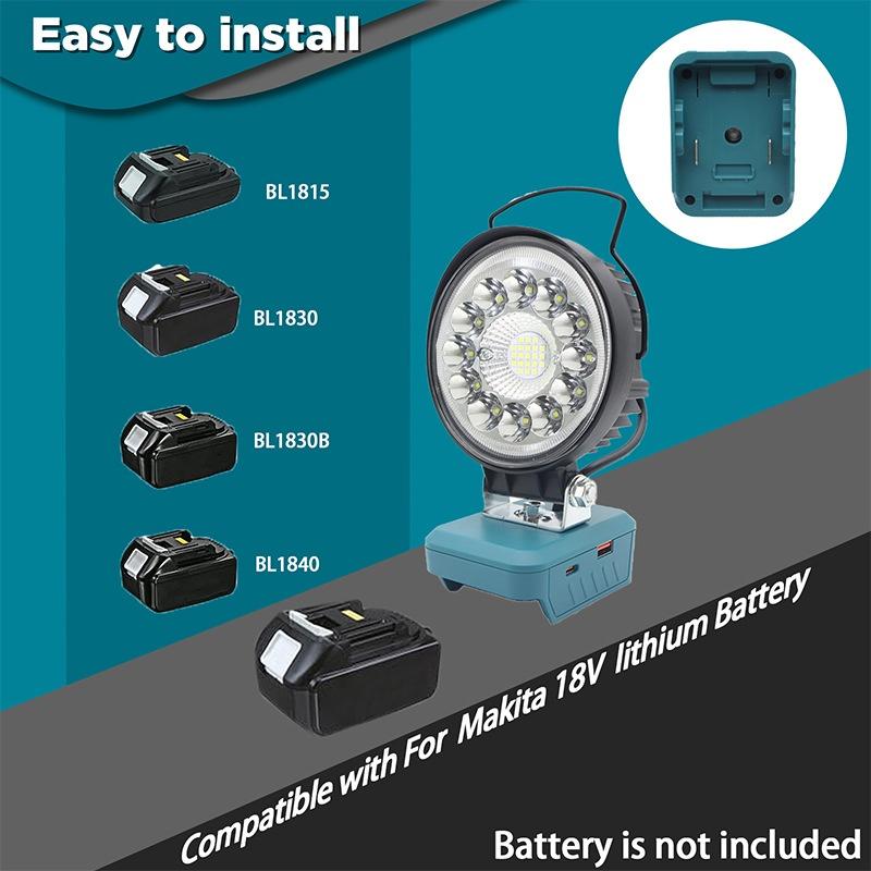 1Pcs Spotlights Camping Lamp 18V Lithium Battery Case Bl1830 Led Working Lights Flashlight Torch For Bl1860 Li-Ion Cell Pack