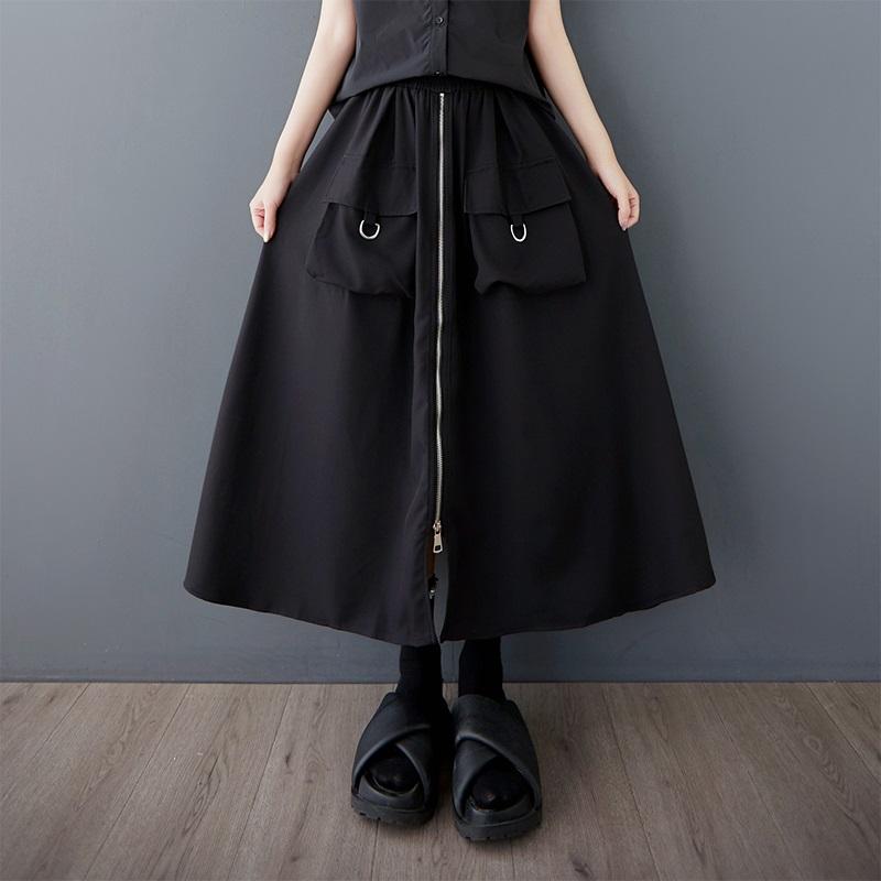 

Хлопок плюс размер Высокая талия винтаж весна лето осень повседневная свободная длинная для женщин юбки женская юбка чёрный