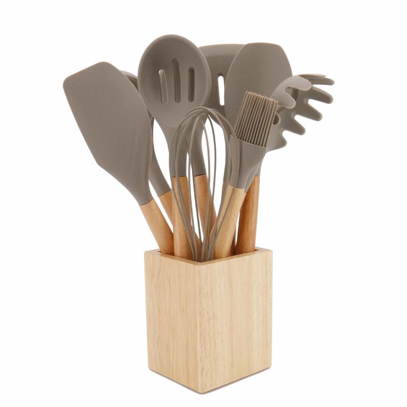 Silicone Wooden Handle Kitchenware Non-stick Cookware Kitchenware Set  Spoon Spatula Cooking Spatula Spoon Tool Utensils