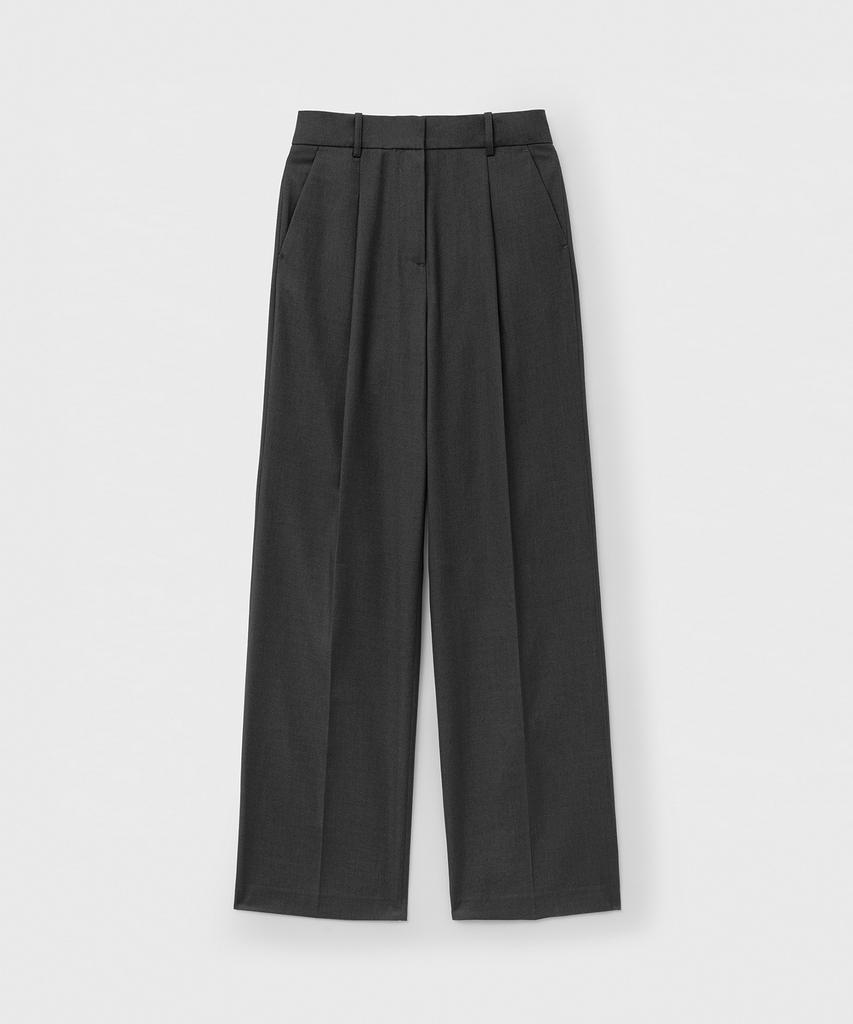 MONGDOL Single-Pleat Wide Slacks Charcoal Mdpt025Charcoal