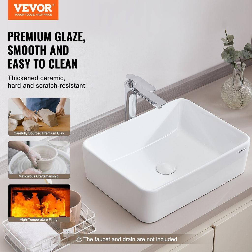 Modern Ceramic Vessel Sink 19"x14.7" Bathroom Vanity Bowl Countertop White