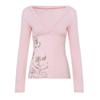 Vintage Millennial Spice Style Floral Print Autumn Long Sleeve T-Shirt Sexy Cross V-Neck Waist Bottom Top Women