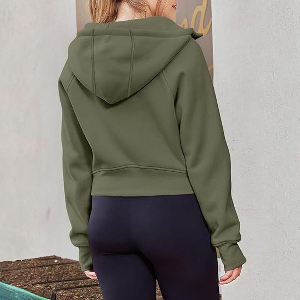 Women's Fashion Casual Hooded Zip Padded Long Sleeve Solid Colour Sweatshirt