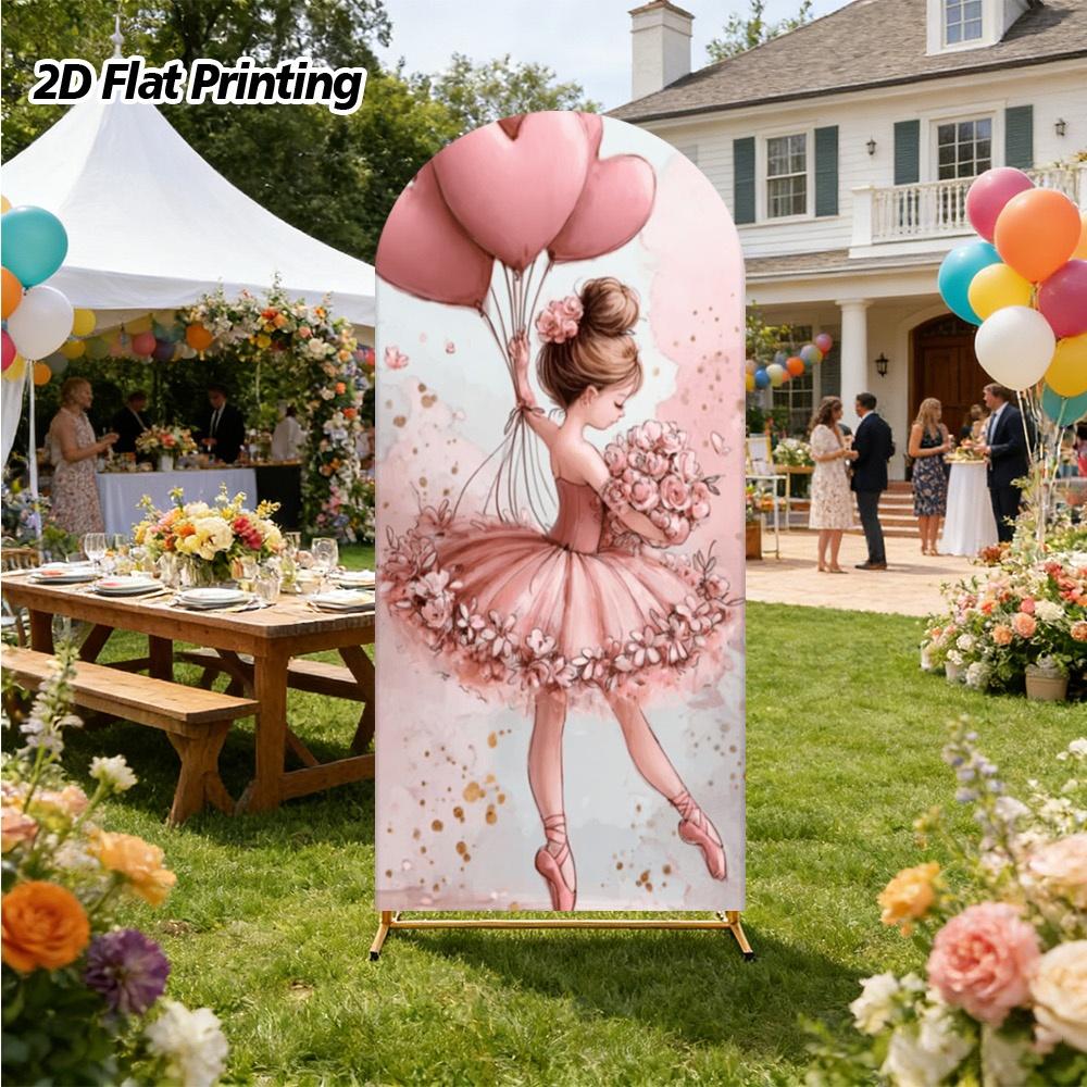 

BEPAN Pink girly ballerina girl bow theme arched background customizable baby shower first year background birthday party decoration 1.6x3.9ft(50x120cm)