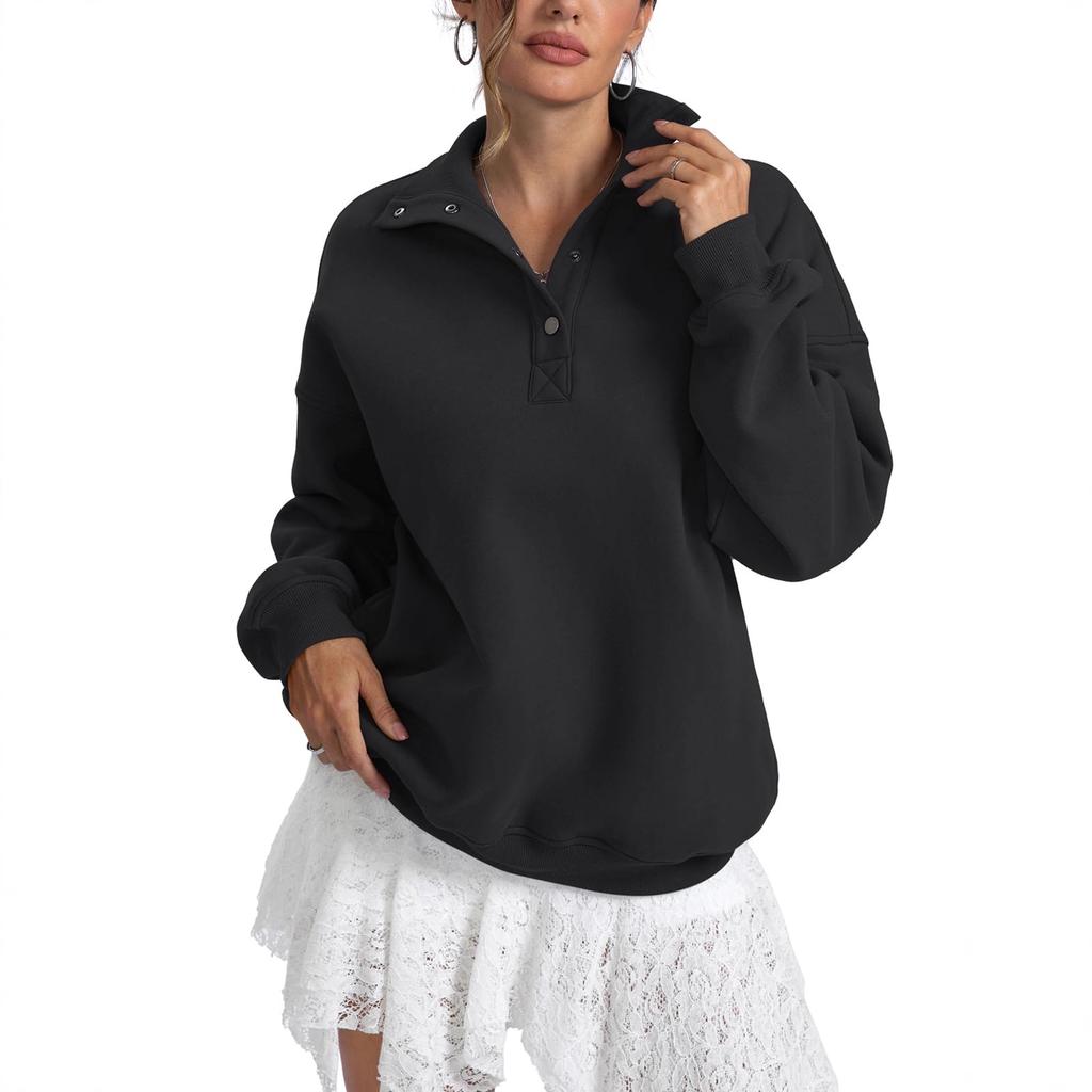 Autumn and winter new long-sleeved button-up sweater fashionable casual women's fleece sweatshirt