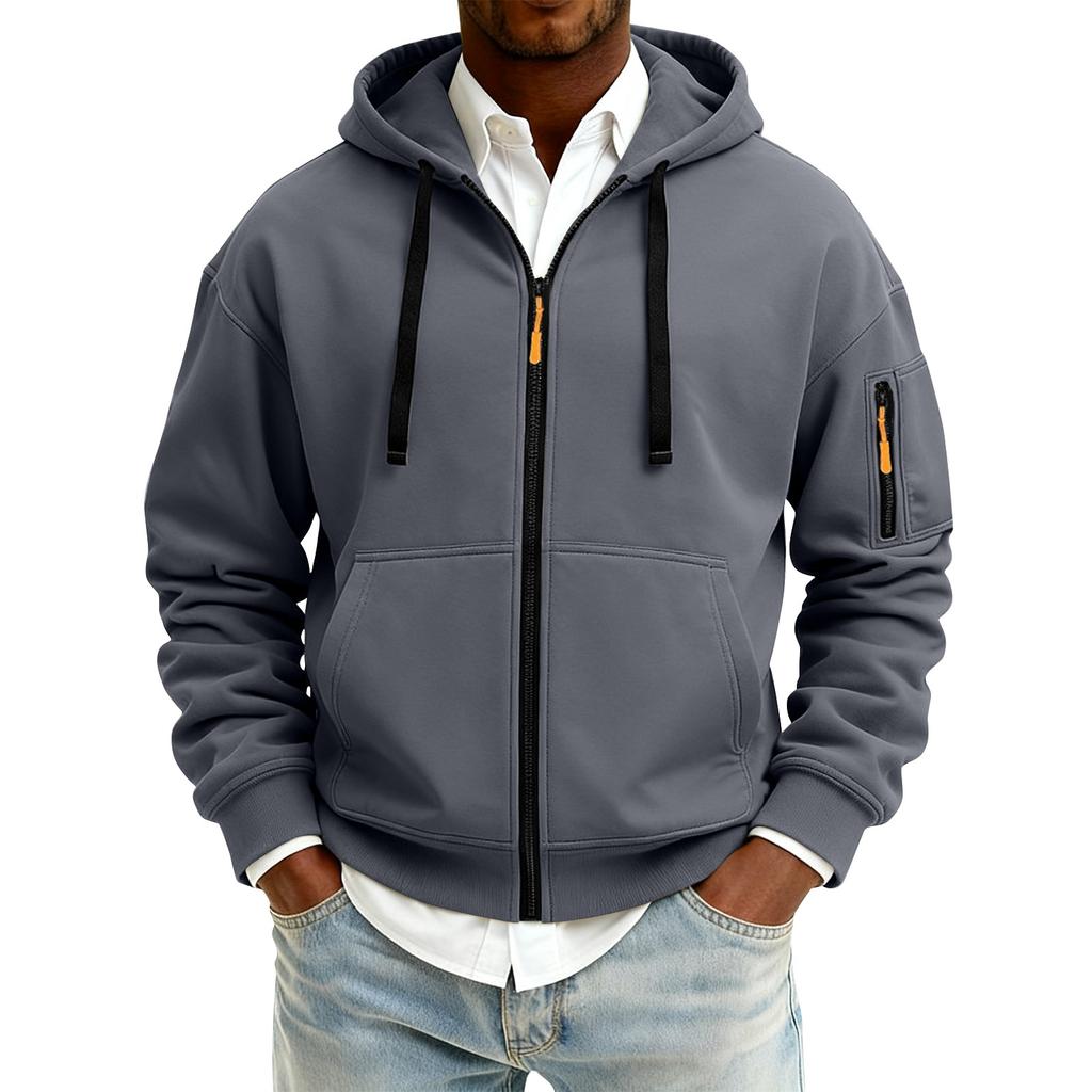 Men's Solid Color Zipper Hooded Cardigan Jacket Men's Sports Large Size Casual Sweatshirt Jacket