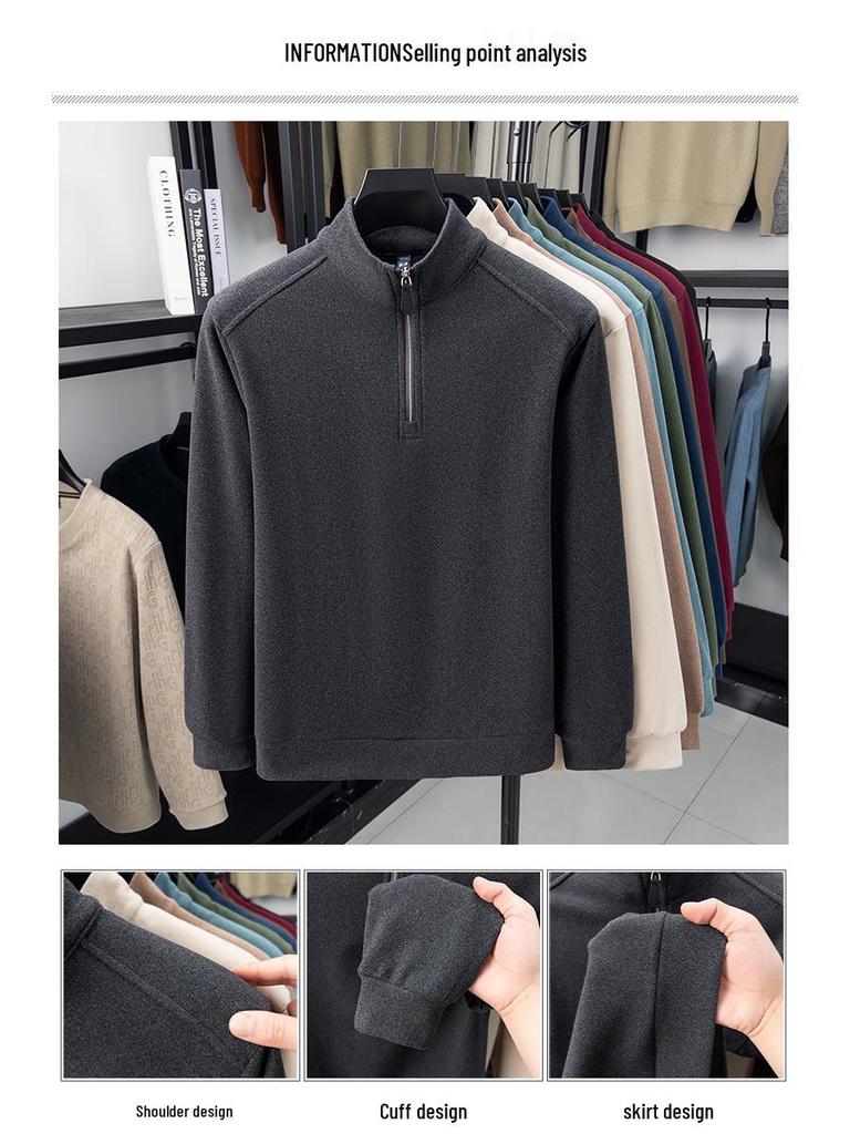 Men's Thermal Fleece Half-Zip Stand Collar Long Sleeve T-shirt Hoodie - Warm Autumn/Winter Layer