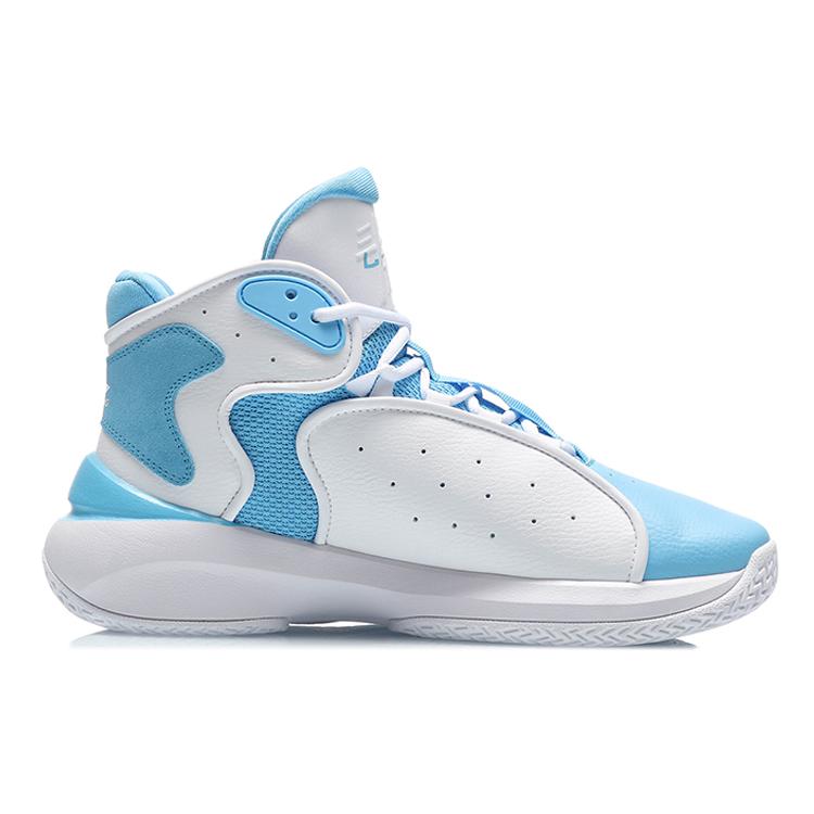 New LiNing Cushioning Abrasion Resistant Coverage Support High Top Vintage Basketball Shoes Blue White AGBR027-4