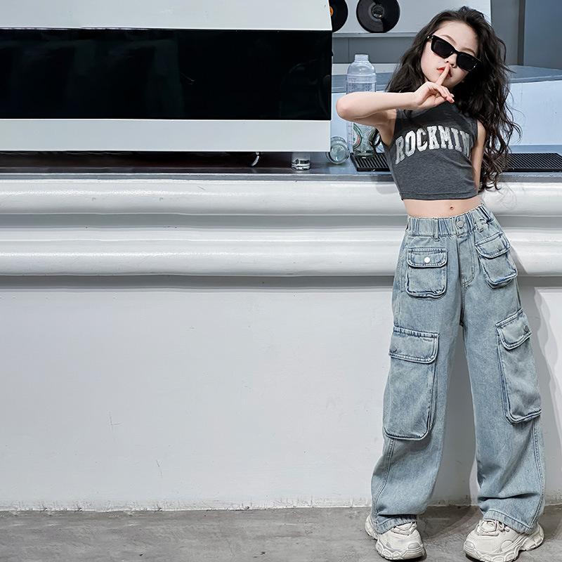 Módní dívčí džíny jaro a léto nové chlapecké volné lacláče